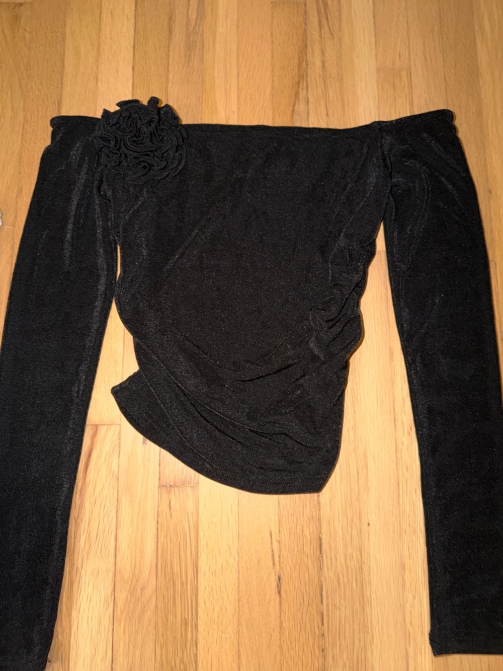 Princess Polly Black Off-Shoulder Long Sleeve Top with Rosette